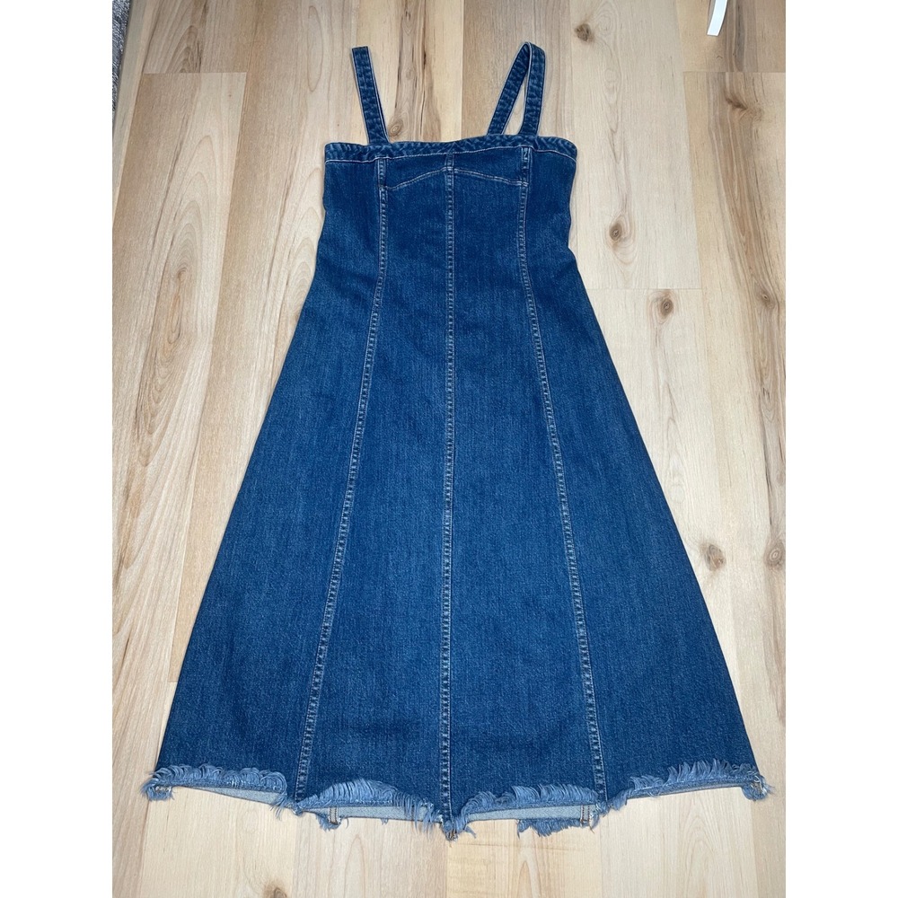 Madewell Denim Midi Dress Blue Sleeveless Frayed Hem A-Line Size 6